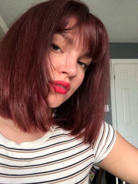 short hair
short bob
bob hair
bob with bangs
short hair with bangs
red hair
burgundy hair
dark red hair
short dark red hair Dark Red Bob With Bangs, Dark Red Short Hair With Bangs, Dark Red Hair Bob, Dark Cherry Red Hair Short, Red Bob With Bangs, Dark Red Bob, Red Hair Pale Skin, Red Short Hair, Red Bob Hair