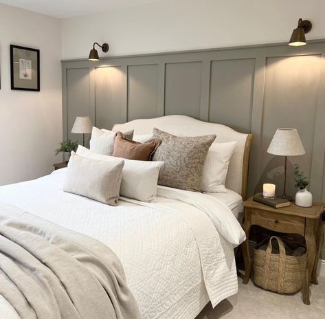 Grey And Sage Green Bedroom, Green Panelling Bedroom, Bedroom 2023, Sage Green Bedroom, Bedroom Updates, Wall Colour, Have A Lovely Weekend, Bedroom Panel, Tea Leaf