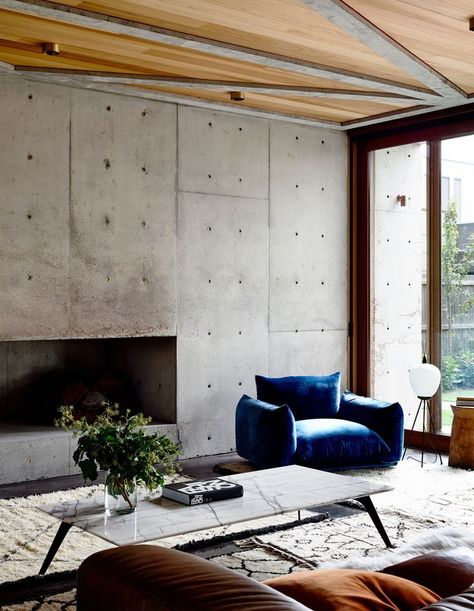 Concrete Wood Interior, Concrete Walls Interior, Brutalism Interior, Contemporary Interior Design Living Room, Concrete Interior Design, Concrete Wall Panels, Modernist Interior, Interior Design Minimalist, Concrete Interiors