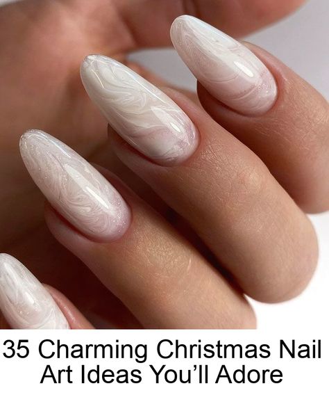 Christmas nail art tutorials will help you complete your perfect image! Winter holidays is the special time when you want to look your best. Trends Nails, Snowflake Nail Art, Marble Nail Designs, Simple Gel Nails, Almond Shape Nails, Casual Nails, Almond Nails Designs, Snowflake Nails, Bride Nails