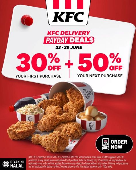 Kfc Poster Design, Payday Promo Design, Promotional Poster Design Advertising, Poster Promotion Design Ideas, Payday Design, 50% Off, Promotion Ads Design, Kfc Poster, Food Promotion Design