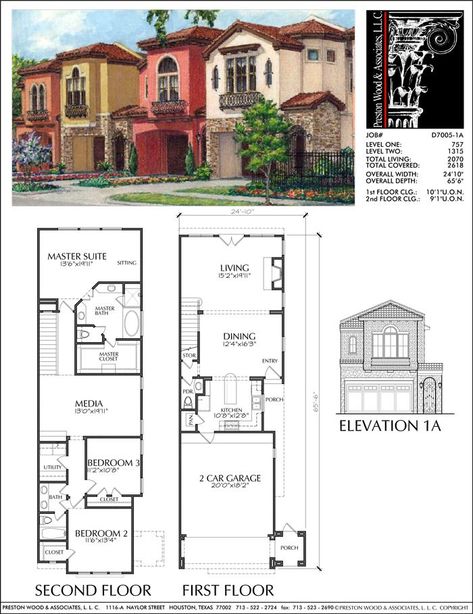 Modern Townhouse Design, Brick Row House, New Town Home Development – Preston Wood & Associates Row House Design, Modern Townhouse, Two Story House Plans, Two Story House, Townhouse Designs, Casas The Sims 4, Sims House Plans, Luxury House Plans, Plan Ideas