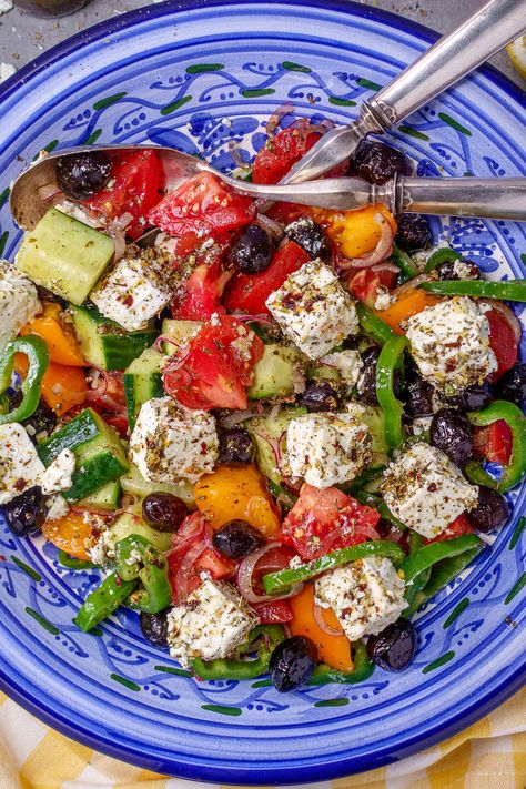 Bring a taste of Greece to your kitchen with my Authentic Horiatiki Greek Salad. This traditional recipe pairs fresh vegetables with olives and feta, drizzled with a homemade dressing. It’s a simple yet flavorful dish that’s perfect for any occasion. Serve it as a refreshing side or make it the star of your meal. Follow my recipe for a genuine taste of Greek cuisine. via @idratherbeachef Greece Meals, Greek Breakfast Traditional, Greek Food Healthy, Greek Food Recipes Authentic, Home Made Salad, Authentic Greek Salad, Pretty Food Photography, Caroline Birthday, Authentic Greek Food