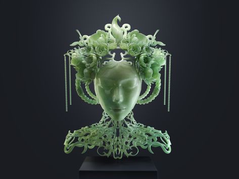 Chinese Sculpture, Chinese Element, Chinoiserie Wallpaper, Design Technology, Matte Painting, Head Piece, Game Inspiration, Computer Graphics, Jade Carving