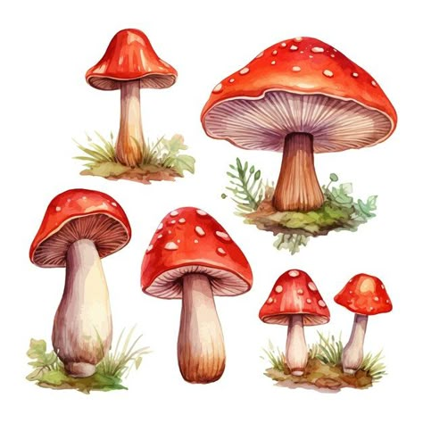 Mushroom watercolor clipart set white ba... | Premium Vector #Freepik #vector #watercolor-set #realistic #drawing #mushroom Mushroom Clipart, Woodland Clipart, Garden Clipart, Mushroom Paint, Background Watercolor, Vintage Mushroom, Watercolor Set, Mushroom Art, Stock Photography Free