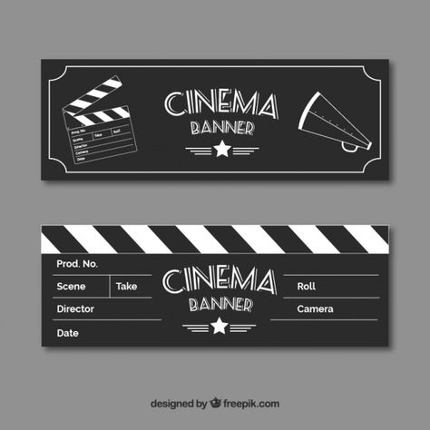 Film banners with sketches of elements in vintage style Free Vector Diy Eid Cards, Ticket Cinema, Kino Box, Roll Banner, Aesthetic Movie, Movie Ticket, Backyard Movie Nights, Eid Cards, Music Festival Poster