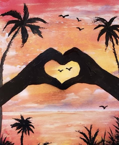 Small Love Painting Ideas, Paintings To Give To Your Girlfriend, Soul Tie Painting Easy, Painting For My Girlfriend, Painting Ideas About Love, At Home Paint Night Ideas Couples, Vday Paintings, Hand Heart Painting, Valentines Painting For Boyfriend