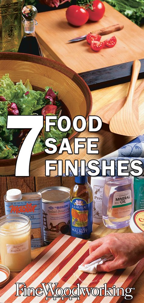 After scores of conversations with chemists, regulatory agencies, finish manufacturers, finishing experts, and woodworkers, I found that there are a few finishes that everyone agrees are food safe. However, these finishes tend to be the least protective, and the great majority are in a kind of limbo, with many experts saying most are fine for use with food but with others saying they should be avoided because there are some lingering questions about their safety. In the welter of contrary opinio How To Seal Wood For Food Use, Food Safe Wood Finish, Food Safe Sealer For Wood, Food Safe Paint For Wood, Food Safe Wood Sealer, Woodworking Finishes, Wood Finishing, Wood Turning Lathe, Woodworking Projects For Kids