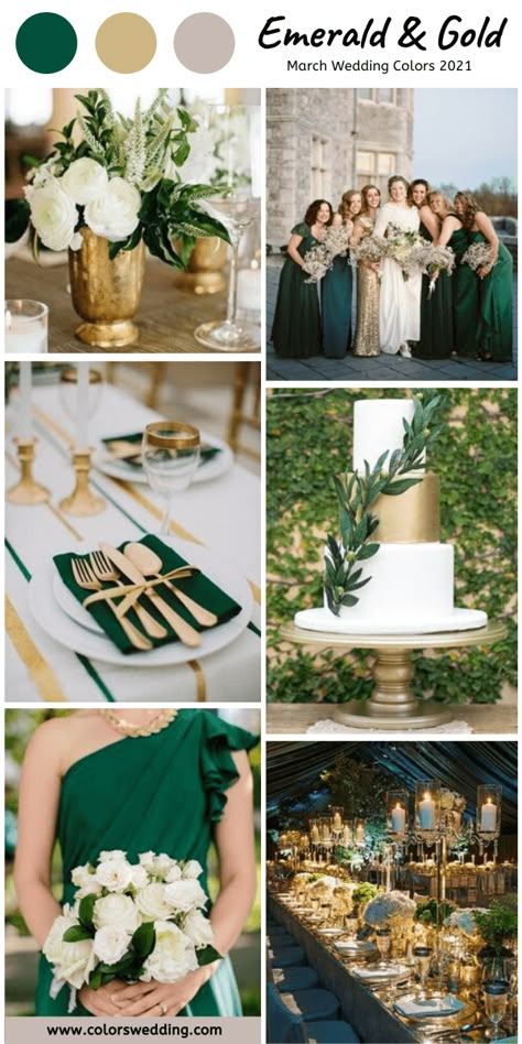 Emerald Green Gold White Wedding, Emerald Green White And Gold Wedding, Green And Gold Gown, Emerald Green And Gold Wedding Decor, Emerald Green Gold Wedding, March Wedding Colors, Emerald And Gold Wedding, Emerald Green And Gold Wedding, Bridesmaid Dresses Gold