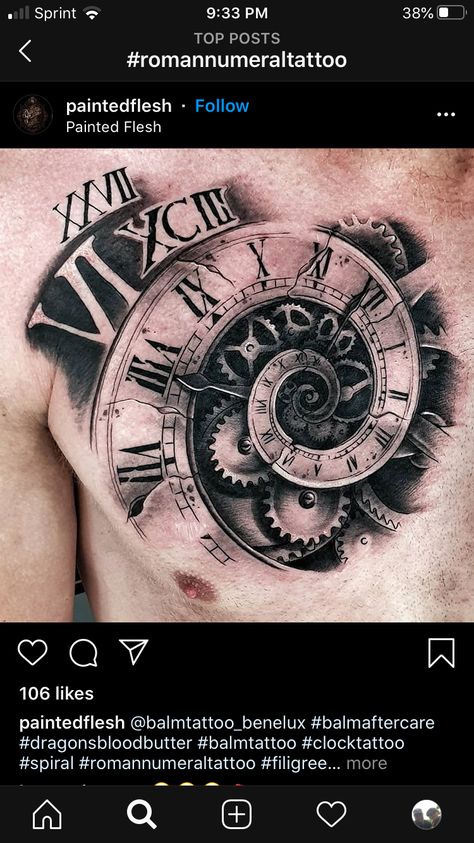 Spiral Clock Tattoo Design, Roman Clock Tattoo Design, Spiral Clock Tattoo, Roman Numeral Clock Tattoo, Music Staff Tattoo, Time Clock Tattoo, Kurt Tattoo, Time Piece Tattoo, Holy Tattoos