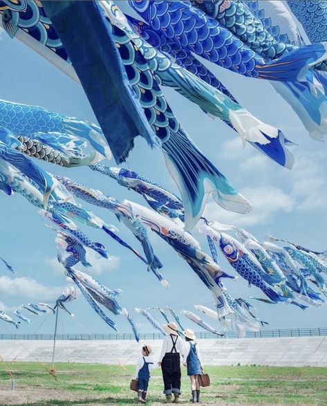 Kodomo No Hi, Carpe Koi, Cinematic Photography, Kites, 판타지 아트, Dreamy Art, Environment Concept Art, Pose Reference Photo, Photo Reference