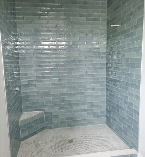 Beachy Bathroom, Blue Bathroom Tile, Beach House Bathroom, Full Bathroom Remodel, House Bathrooms, Beach Theme Bathroom, Bathroom Redesign, Bathroom Shower Tile, Bathroom Remodel Designs