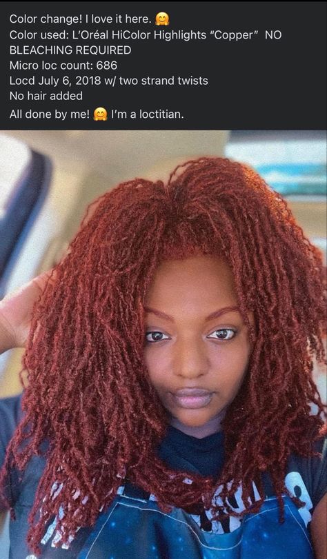 Sisterlocs Color Ideas Black Women, Micro Locs Color Ideas, Colored Micro Locs, Sister Locs With Color, Copper Microlocs, Auburn Microlocs, Micro Locs Dyed, Sister Locs Color Ideas Black Women, Cinnamon Locs Black Women