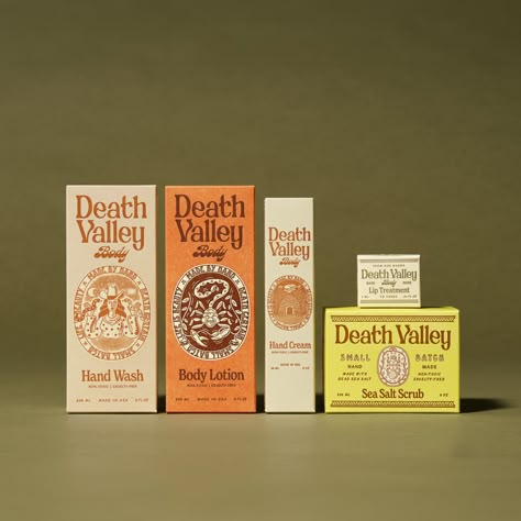 Nail Polish Design is Boring— Death Valley's New Look is Anything But | Dieline - Design, Branding & Packaging Inspiration Back Packaging Design, Vintage Product Packaging, Nail Polish Packaging Design, Aesthetic Packaging Ideas, Retro Packaging Design, Vintage Packaging Design, Soap Packaging Ideas, Best Packaging Design, Nail Polish Design