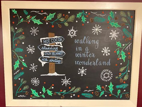 winter wonderland Starbucks Holiday Chalkboard Art, Christmas Coffee Shop Sign, Starbucks Chalkboard Art Christmas, Starbucks Holiday Chalkboard, Barista Ideas, Window Advertising, Summer Chalkboard Art, Autumn Drinks, Starbucks Ideas