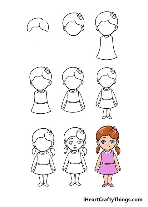 How To Draw Person Easy, How To Draw A Girl Step By Step, Easy Drawing People, How To Draw A Person Easy, How To Draw A Person Step By Step, How To Draw Cartoon People, How To Draw A Person, Girl Cartoon Drawing, Drawing Person