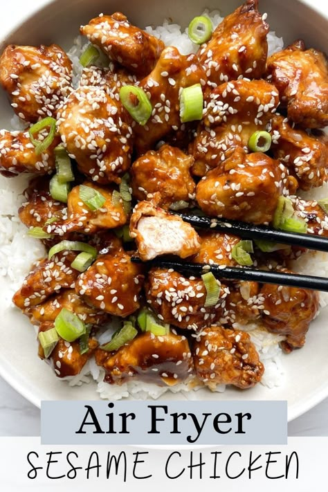 Air Fryer Sesame Chicken Airfry Dinner Recipes, Healthy Air Fryer Fried Chicken, Air Fryer Sticky Chicken, Air Fryer Asian Chicken, Healthy Crispy Chicken Air Fryer, Chinese Chicken Air Fryer, Air Fryer Sesame Chicken, Asian Chicken Air Fryer Recipes, Airfryer Chicken Recipes