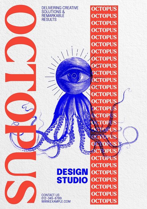 Octopus design studio poster template, editable design | premium image by rawpixel.com / dunno design lab Octopus Collage Art, Sea Graphic Design, Stairwell Decor, Vector Poster Design, Octopus Poster, Octopus Images, Octopus Graphic, Octopus Garden, Art Octopus