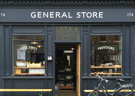 General Store Branding, Laughing Man, Grocery Store Design, Storefront Design, Wooden Display Stand, East Street, Shop Fronts, Farm Shop, Shop Front Design