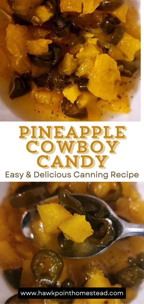 Pineapple Cowboy Candy is a wonderful combination of the sweetness of pineapple with the zesty heat of jalapenos, combined with vinegar, sugar and spices. It creates a delicious condiment that is so remarkably delicious! This wonderful concoction can be used as an appetizer combined with cream cheese and crackers, but also great as a topping for burgers or tacos.  This recipe is an excellent way to add a sweet and spicy kick to your favorite dishes. Cowboy Candy With Pineapple Recipe, Candied Jalapeños With Pineapple, Cowboy Pineapple, Cowboy Candy With Pineapple, Pineapple Jalapeño Cowboy Candy, Cowgirl Candy Recipe With Pineapple, Pineapple Cowboy Candy Recipe, Pineapple Cowboy Candy, Canned Cowboy Candy