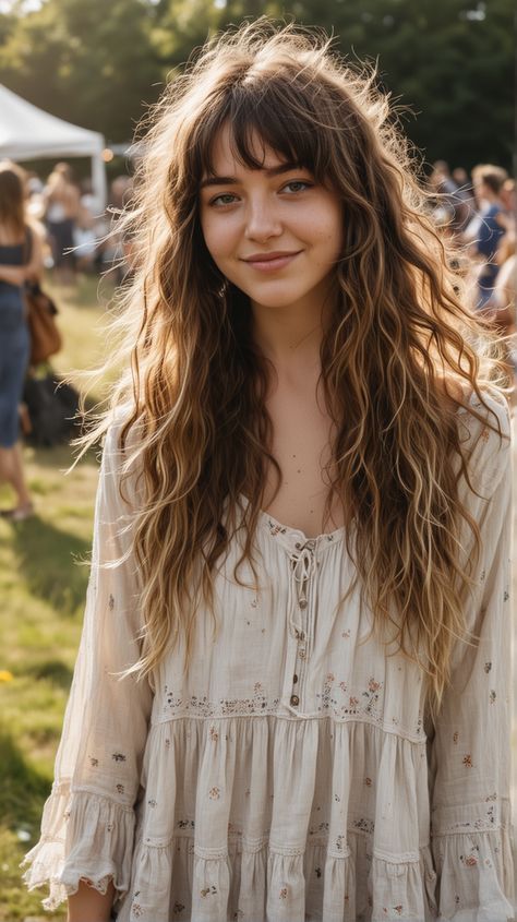 23 Hairstyles For Lengthy Hair With Lengthy Bangs: Boho Waves With Lengthy Wispy Bangs Check more at https://howcandothis.com/hairstyleideas/23-hairstyles-for-lengthy-hair-with-lengthy-bangs-boho-waves-with-lengthy-wispy-bangs/ Long Wavy Hair With Wispy Bangs, Light Bangs Wispy Curly Hair, Wispy Bangs Long Wavy Hair, Long Fine Wavy Haircuts, Long Wavy Hair Fringe, Naturally Wavy Hair With Bangs, Long Shag Wavy Hair, Wispy Wavy Bangs, Long Wavy Hair With Curtain Bangs