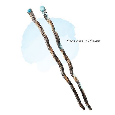 ⚔️ 𝗡𝗲𝘄 𝗶𝘁𝗲𝗺! Stormstruck Staff Weapon (quarterstaff), rare ___  This wooden staff has been scarred by lightning and embedded with an amplifying crystal at its head. You gain a +1 bonus to attack and damage rolls made with this magic weapon. Small sparks of electricity arc from the crystal, dealing an extra 1 lightning damage to any target hit by the weapon. The gem glows brilliantly and pulses with electrical energy for 1 minute after you or t... 5e Magic Staff, Water Staff Magic, Magical Staff Fantasy, Water Staff Fantasy Art, Fantasy Staff Wood, Dnd Wizard, Wooden Staff, Dnd Stories, Arm Art