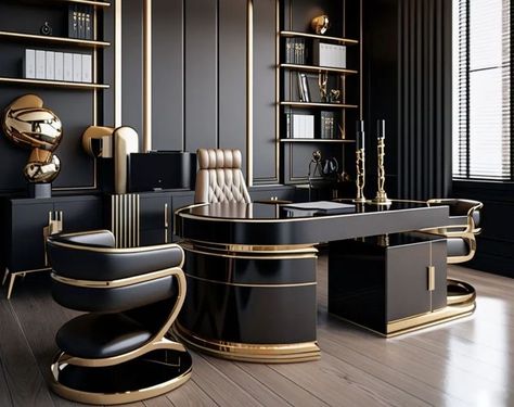 Boss Office Interior Design Luxury, Aesthetic Cubicle, Boss Office Interior Design, Executive Office Design Interior, Mini Home Gym, Executive Office Design, Baddie Room, Small Office Design Interior, Luxury Office Furniture