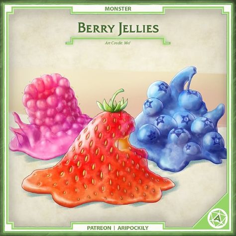 🍓 New monster - Berry Jellies! 🍓 🍒 These are some of the oldest monsters that I've created - initially for an old cooking-themed… | Instagram Candyland Games, Making Jam, Monster Food, Props Concept, Food Fantasy, Dnd Monsters, How To Make Jam, Dungeons And Dragons Homebrew, Cute Monsters