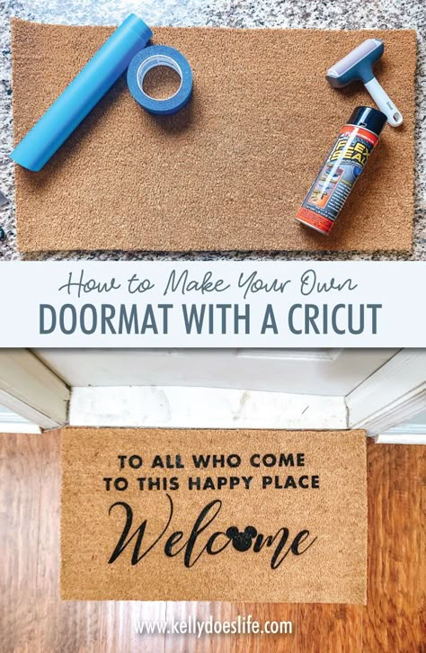 Diy Cricut Decor, Cricut Doormat Ideas, Cute Cricut Projects Gift Ideas, Coir Mats Diy, Diy With Cricut, Diy Home Decor With Cricut, Cricut Projects For Home, Cricut Outdoor Projects, Diy Front Door Rug