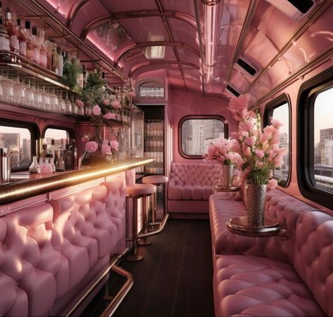 Luxury Room Ideas, French Quarter Restaurants, Mobile Fashion Truck, Waiting Room Ideas, Pink Bus, Café Interior, Pink Cafe, Pink Mobile, Frozen Yogurt Shop