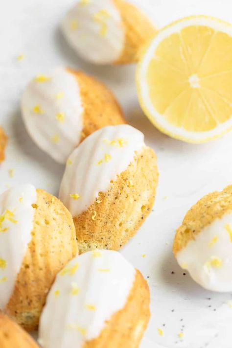 Lemon Poppy Seed Madeleines, Lemon Poppyseed Madeleines, Lemon Madeleines Recipe, Lemon Madelines, Fantasy Cookbook, Madeleine Recipes, Madeline Cookies Recipe, Madelines Recipe, Lemon Madeleines