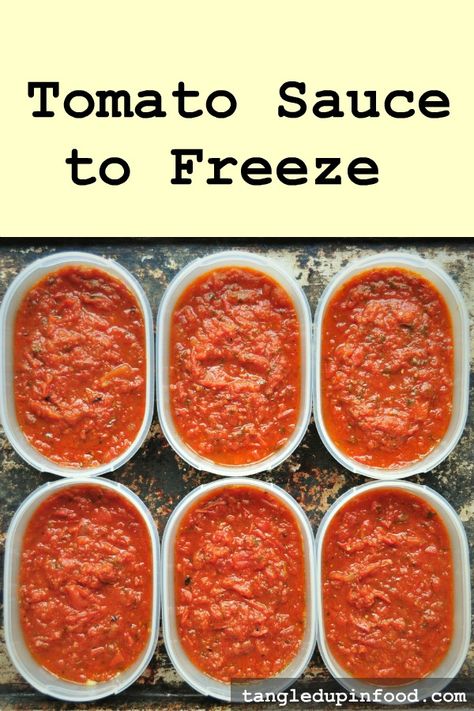 Easy recipe for a big batch of pasta sauce to use up lots of tomatoes. Great for freezing. Freeze Tomato Sauce, Frozen Tomato Sauce Recipe, Freezable Pasta Sauce, Freezer Pasta Sauce From Fresh Tomatoes, Recipes For Frozen Tomatoes, How To Freeze Pasta Sauce, Large Batch Tomato Sauce, How To Freeze Tomato Sauce, Freezable Tomato Sauce