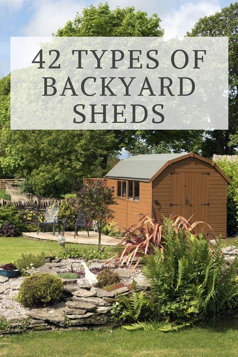 Discover the 42 different types of backyard sheds based on material, style, roof, foundation, purpose and features. This is your ultimate guide to backyard sheds and garden sheds. #shed #gardening #homestructure #backyardideas Shed Conversion Ideas, Garden Renovation Ideas, Shed Landscaping, Shed Plans 12x16, Backyard Structures, Loafing Shed, Simple Shed, Shed Base, Shed Kits