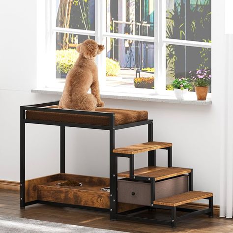 Amazon.com : SogesPet Dog Window Perch with Steps, Dog Perch to Look Out Window for Medium Sized Dogs, Indoor Cushioned Dog Window Seat with Non-Slip Removable Soft Pads, Food Station, Storage Drawer Under Stairs : Pet Supplies Dog Window Perch, Dog Window Seat, Garden Front Of House, Dog Window, Dog Corner, Window Perch, Cottage Room, Dog Stairs, Pet Spaces