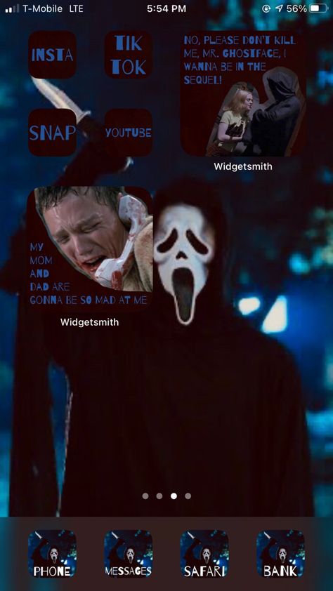 Scream Phone Theme, Scream Phone, Aesthetic Horror, Horror Wallpaper, Horror Comic, Scream 3, Phone Things, Ghostface Scream, Widget Ideas