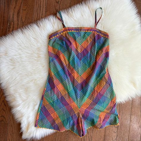 Vintage retro 1960s/70s rainbow plaid romper one... | Depop 70s Rainbow, Plaid Romper, Rainbow Plaid, Rompers Women, Playsuit, Saks Fifth, Saks Fifth Avenue, Jumpsuits For Women, Jumpsuit Romper