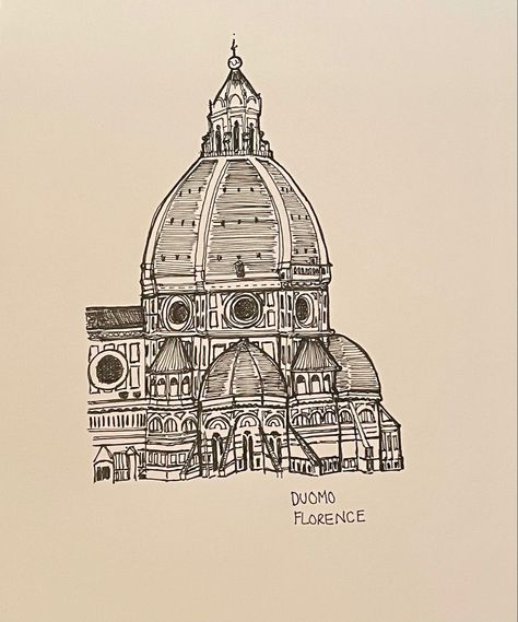 Italian Architecture Tattoo, Florence Tattoo Italy, Florence Stamp Tattoo, Duomo Tattoo, Duomo Florence Tattoo, Italian Architecture Drawing, Italy Drawing Easy, Florence Italy Tattoo, Italy Buildings Drawing