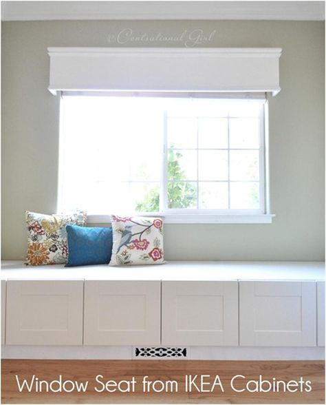 DIY Window seat from IKEA cabinets. It even has a grate for heat/air vents underneath. Diy Window Seat, Built In Window Seat, Window Bench Seat, Window Benches, Bantal Sofa, Ikea Cabinets, Ikea Storage, Diy Window, Ikea Diy