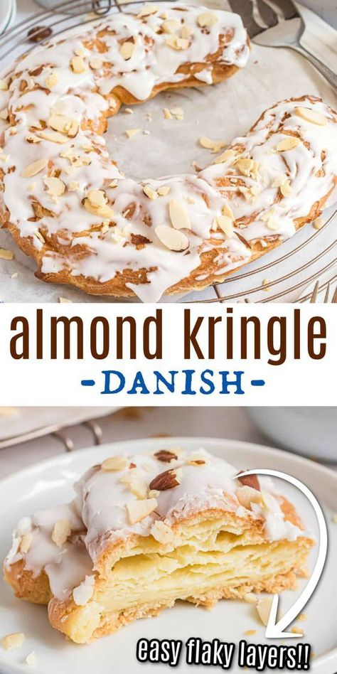 Kringle Cake Recipe, Homemade Kringle Recipe, Easy Almond Dessert Recipes, Apple Kringle Recipe, Almond Breakfast Pastry, Almond Kringle Recipe Wisconsin, French Breakfast Pastries, Almond Pastry Filling Recipes, Kringle Recipe Wisconsin