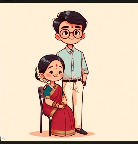 Indian Animated Characters, Indian Illustration Character, Childhood Memories Art, Indian Illustration, Character Sketches, Cute Couple Cartoon, Family Illustration, Indian Art Paintings, Cute Cartoon Drawings