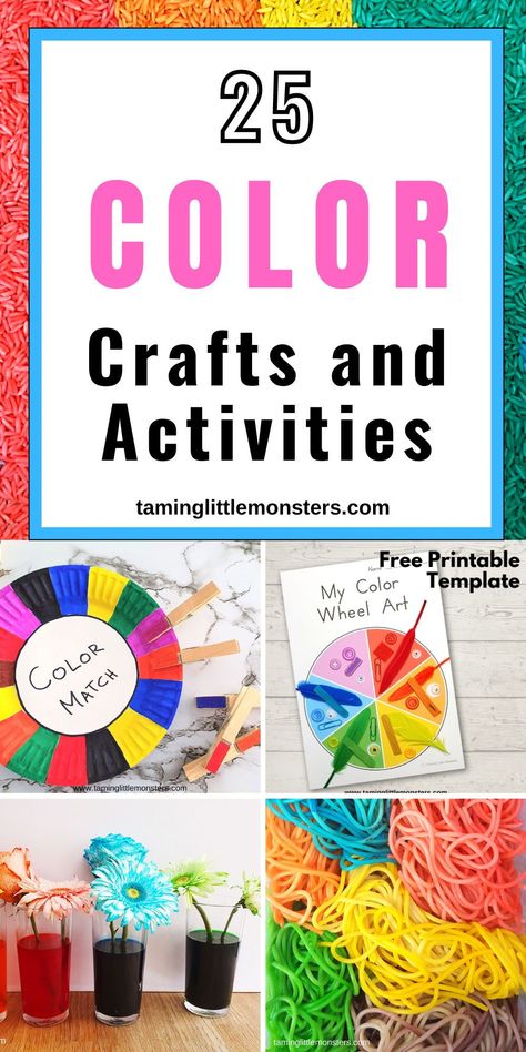 Color Crafts and Activities for Kids. Fun science, fine motor, arts and crafts, sensory and free printables, all of which explore colors. Perfect for toddlers and preschoolers. #colors #toddlers #preschoolers Color Paddles Preschool Activities, Color Art Activities For Toddlers, Color Crafts For Infants, Colour Activities For Kindergarten, Paint Activity For Preschoolers, Rainbow Activities Preschool Crafts, Prek Color Activities, Pre K Color Activities, Colors Activity For Toddlers