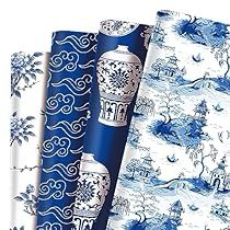 Chinoiserie Christmas Decor, Blue Willow Wedding, Design Wrapping Paper, Chinoiserie Design, Paper Blue, Shower Diy, Floral Wrapping Paper, Peony Print, Bridal Shower Diy