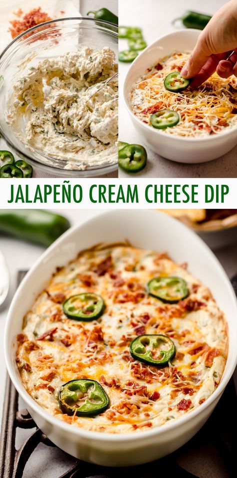 Cheesy, creamy, spicy jalapeño popper dip is the perfect appetizer or side for any Mexican dish. Serve with chips, vegetables, or as a topping. via @frshaprilflours Jalapeño Cream Cheese Appetizer, Jalapeno Bacon Cream Cheese Dip, Jalapeno Popper Cheese Dip, Jalepeno Side Dish, Spicy Chip Dip Recipes, Spicy Jalapeno Dip, Spicy Potluck Dishes, Jalapeno Popper Dip With Sausage, Ideas For Jalapenos