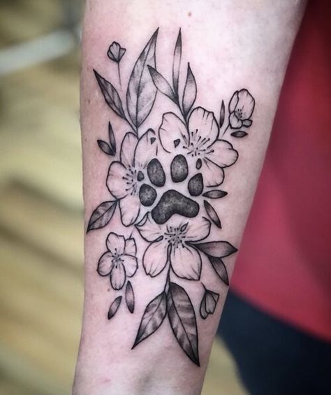 Cat Paw Tattoos, Memorial Tattoo Designs, Pawprint Tattoo, Paw Tattoo, Floral Tattoo Sleeve, Cute Tattoos For Women, Classy Tattoos, Memorial Tattoos, Elegant Tattoos