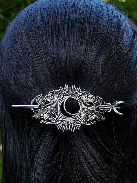 Moon Hair Stick, Witchy Hair, Moon Pentagram, Gothic Hair, Witch Hair, Moon Hair, Gothic Hairstyles, Moon Clouds, Crystal Moon