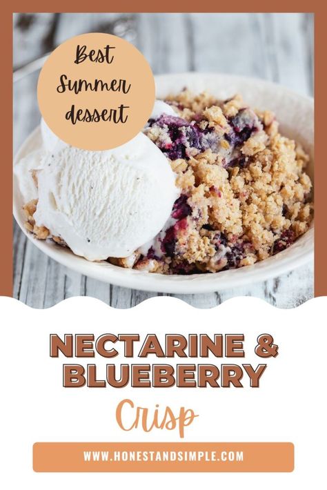 Easy Summer Dessert: Nectarine   Blueberry Crisp < Honest   Simple Blueberry Nectarine Crisp, Nectarine Dessert, Nectarine Crisp, Cranberry Almond Biscotti, Walnut Topping, Nectarine Recipes, Easy Summer Dessert, Best Summer Desserts, Blueberry Crisp