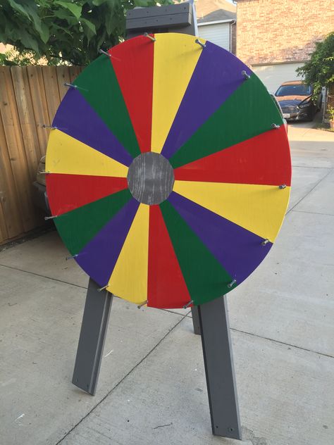 Diy Spinner Wheel, Spring Festival Ideas, Spinning Prize Wheel, Kids Church Games, Spinning Wheel Game, Diy Spinning Wheel, Vbs Games, Cornhole Scoreboard, Diy Carnival Games