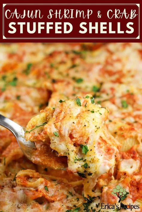 Cajun Shrimp and Crab Stuffed Shells in Vodka Sauce WHOOP! This is an epic good and deliciously decadent stuffed shells recipe with a dreamy seafood filling and luxurious Cajun vodka sauce. Save this recipe for a special occasion, holiday, or family supper. Need a new Sunday dinner? Here you go! Stuffed Shells With Vodka Sauce, Sausage And Shells, Crab Stuffed Shells, Shrimp Stuffed Shells, Seafood Stuffed Shells Recipe, Crab Pasta Recipes, Shells Pasta, Seafood Stuffed Shells, Shell Pasta Recipes