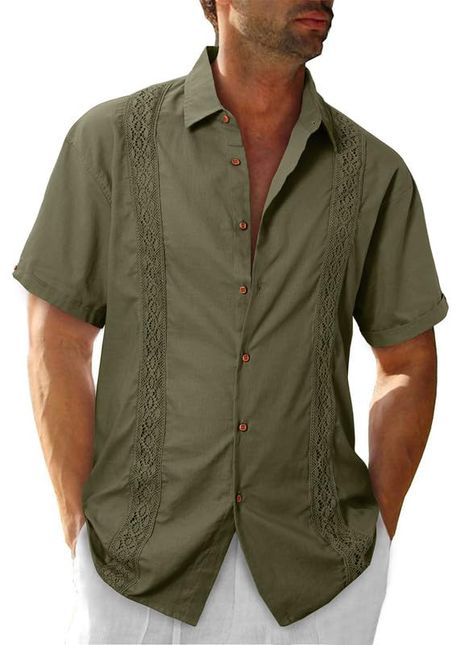 PRICES MAY VARY. Cotton Linen Fabric：The men's button down guayabera shirts is made of 70% cotton,30% linen, give you comfortable and nature skin feel. It is very lightweight, breathable,suitable for summer vacation. Guayabera style, Embroidered lace design：JMIERR linen shirt for men is traditional Cuban style, with geometric embroidered lace, two vertical lines, lapel collar, button closure, cotton linen, and a button on the cuff Clothing Match：Suitable for spring, summer, or autumn. This short Cuban Style, Cuban Shirts, Guayabera Shirt, Fall Outfits Men, Vertical Lines, Tropical Style, Cotton Linen Fabric, Beach Shirt, Stylish Wedding