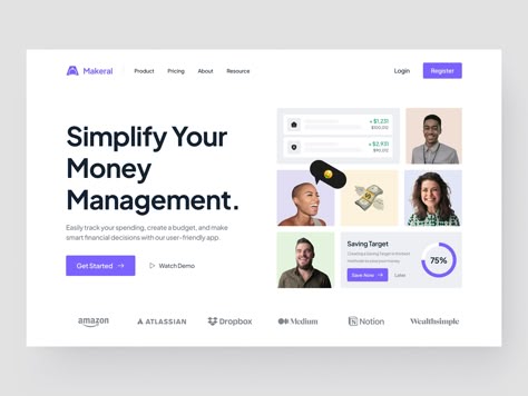 Makeral - Finance Landing Page [Hero] by Rizal🔥 for Kretya on Dribbble Landing Page Hero Section, Finance Images, Finance Landing Page, Webpage Design Layout, Scientific Paper, Medical Website Design, Hero Section, Ui Design Principles, Website Design Inspiration Layout